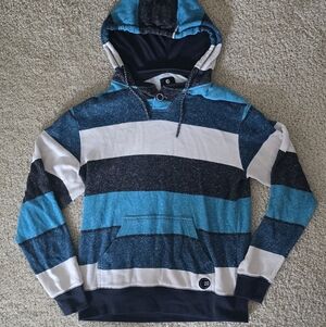 Striped Blue, White & Black Hooded Pullover